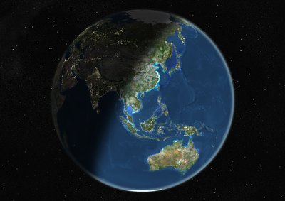 Globo centrato su Asia e Oceania, immagine satellitare a colori reali da Unknown